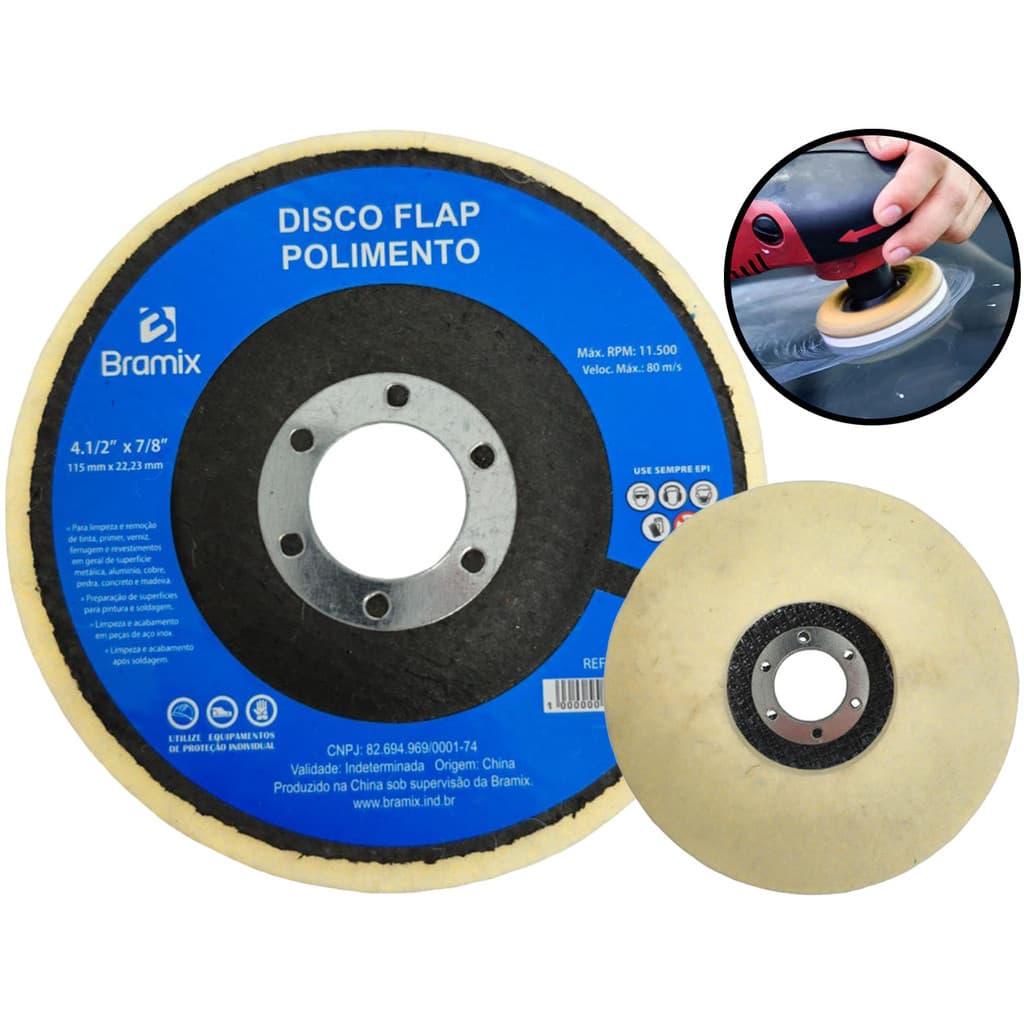 Disco Flap Em Feltro Lã Profissional Para Polimento Removedor Metal Inox Alumínio 115mm Bramix