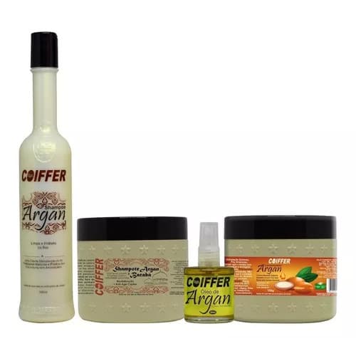 Kit Manutenção Capilar Argan Coiffer 4 Produtos: Hidratação Profunda e Brilho.