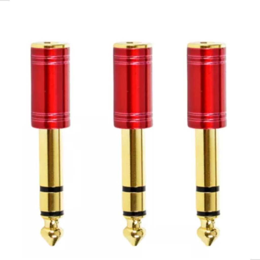 Kit 3 Plug Adaptador P2 / P10 Bertô Vermelho Ouro Estéreo Conector
