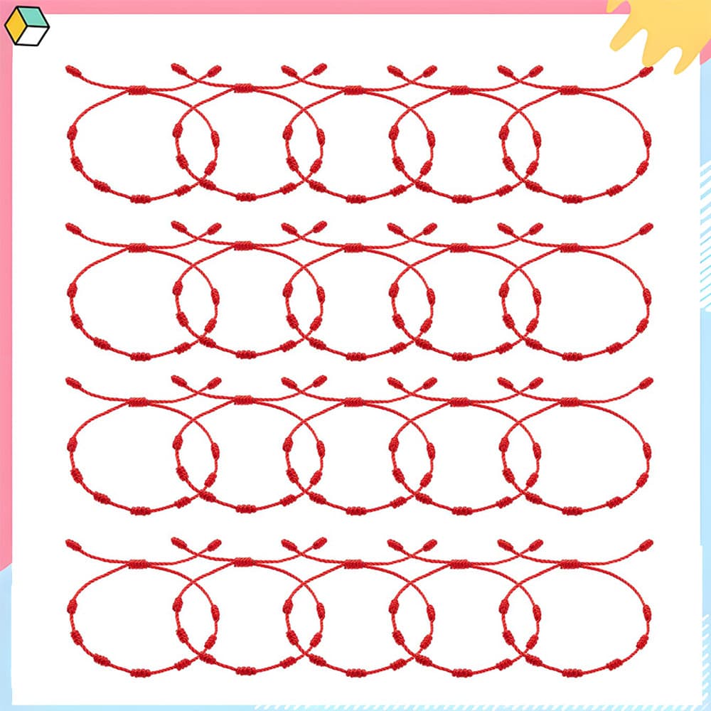 20 pçs Ajuste Pulseira de cordão para homens e mulheres Pulseiras vermelhas da sorte tecidas com cabala