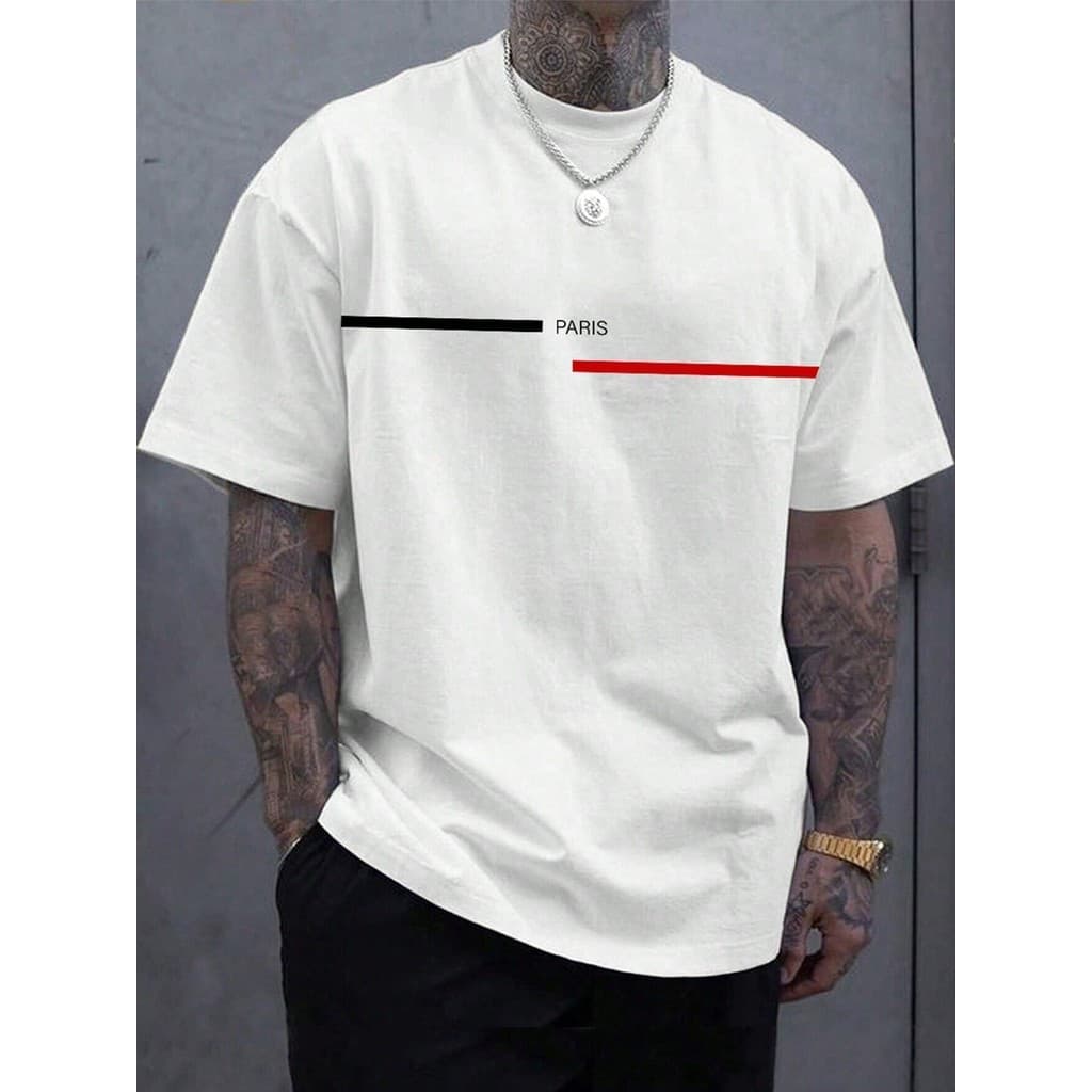Camiseta Masculina PARIS FAIXA Gola Redonda Manga Curta Para O Verao
