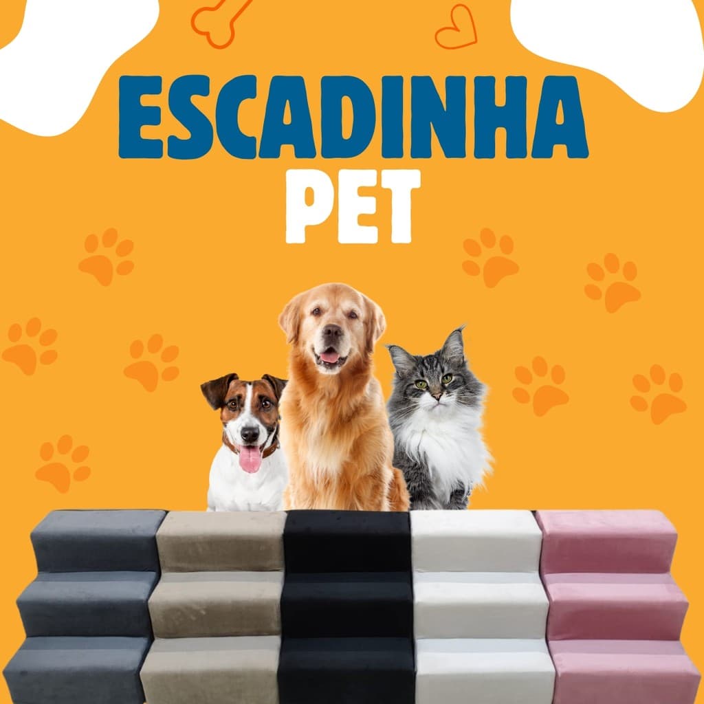Escada Escadinha Pet 3 Degraus Cachorros e Gatos Custo Beneficio Estofada Veludo Premium Evita Lesoes Otimo Acabamento