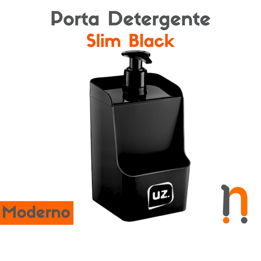Porta Detergente de Pia Dispenser Slim Preto com Porta Esponja