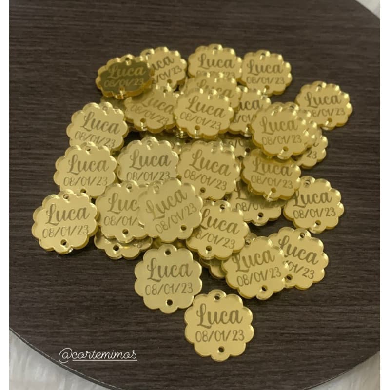 kit Etiquetas 2cm em Acrílico Espelhado Dourado Tag Personalizado