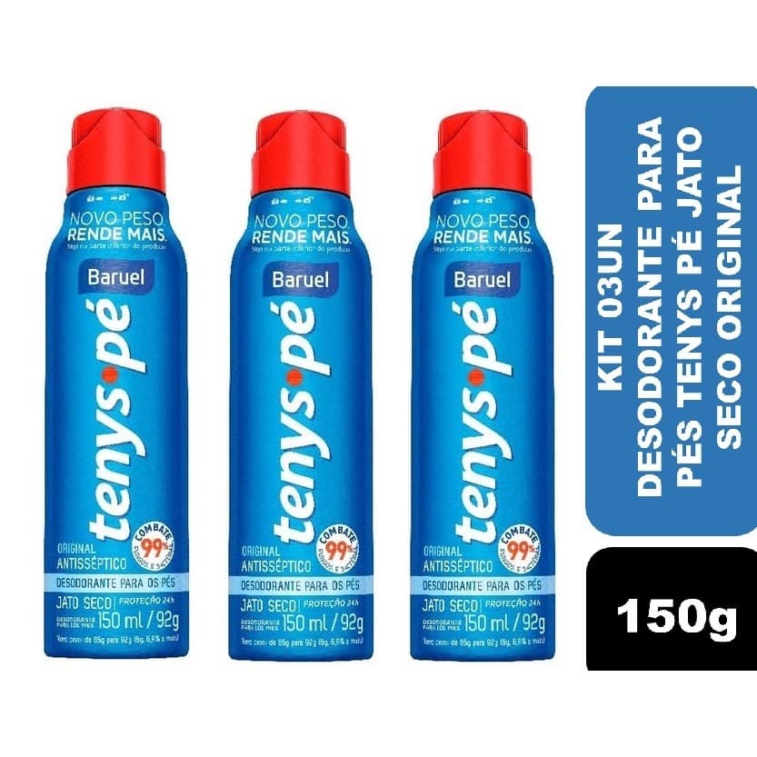 Kit 03un Desodorante para pés Tenys Pé Spray Jato Seco Original Baruel 150ml/92g