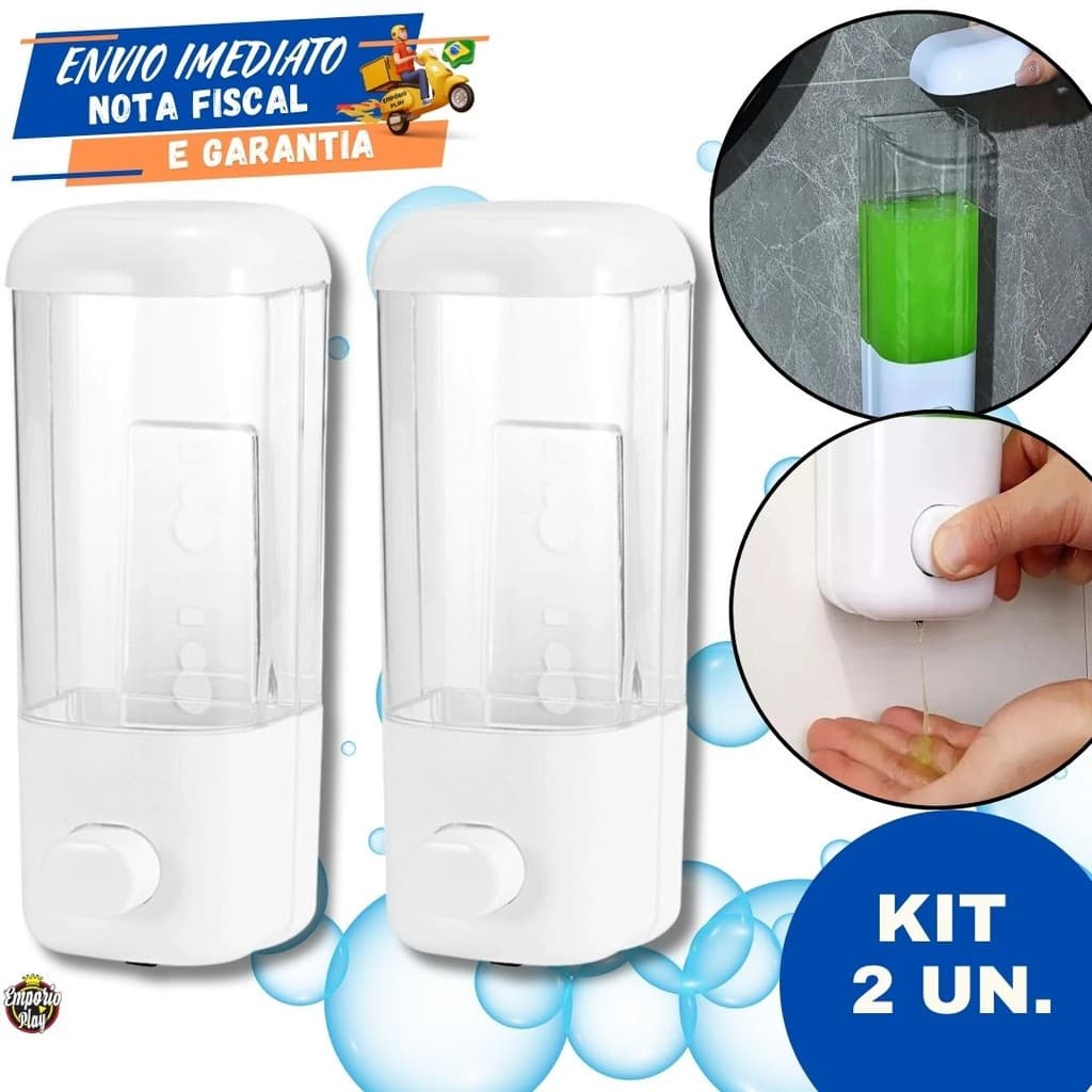 Kit 2 Dispenser De Parede Porta Álcool em Gel Detergente Sabonete Líquido 500ml Parede com Ventosa