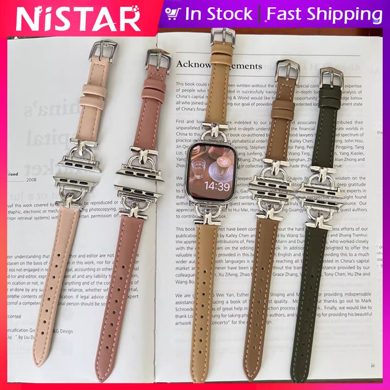NiSTAR Pulseira De Couro Com Fivela De metal Em Forma De D Para Apple watch Ultra 2 S10 9 8 7 6 5 4 3 2 1 , Nova Moda Fe
