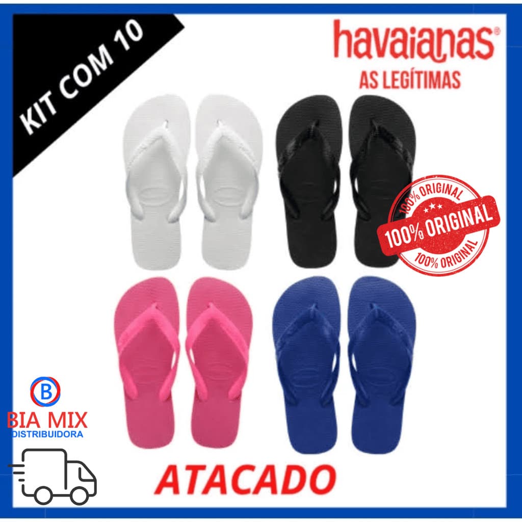 Chinelo unisess Havaianas kit 10 Pares Top tradicional Havaianas Original colorida tira grossa