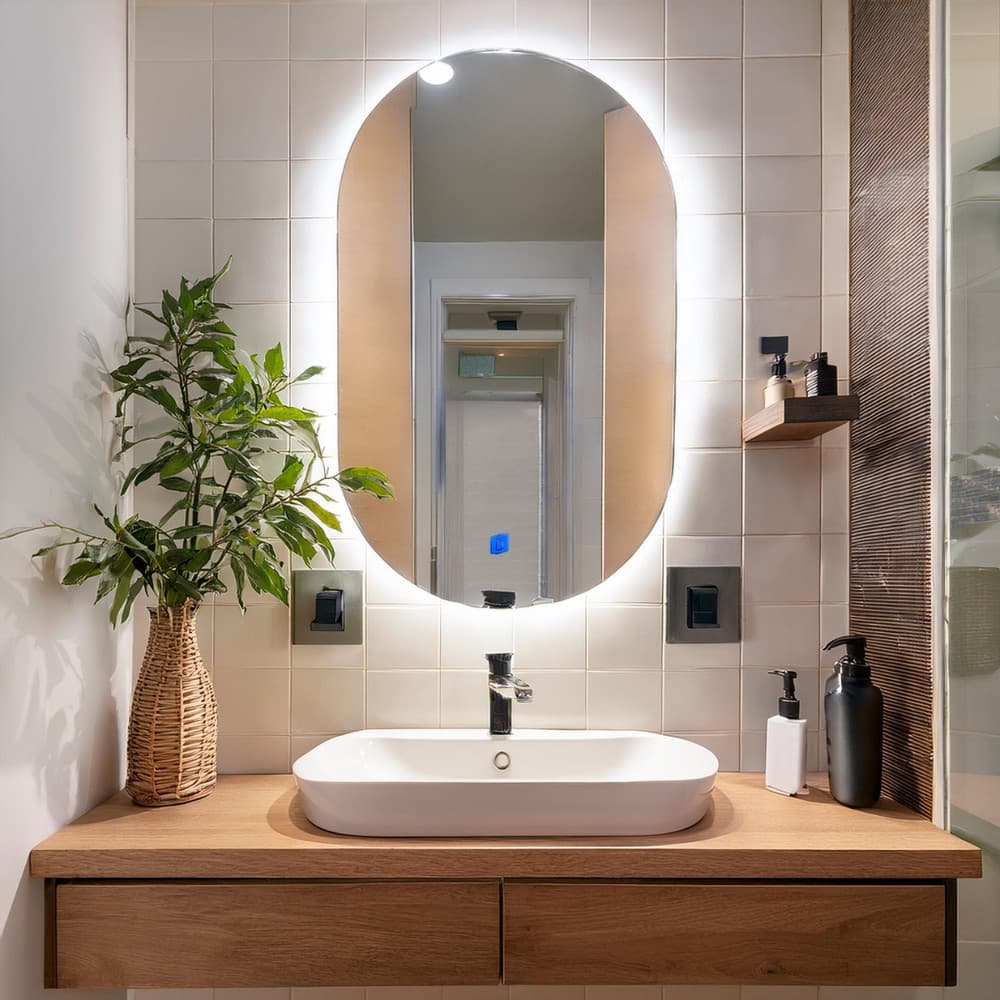 Espelho oval 80x50cm com iluminação em led e sensor touch