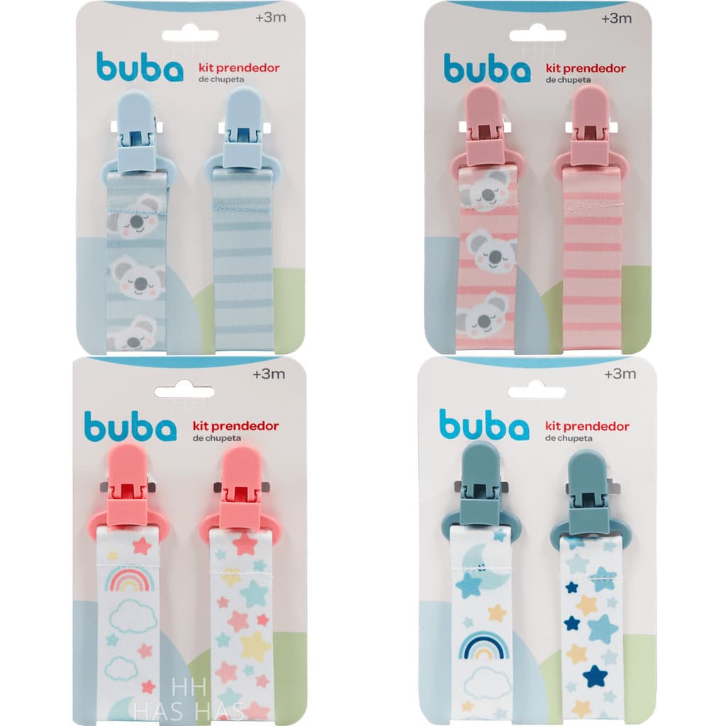 Kit com 1 ou  2 Prendedores de Chupeta Buba | Estampa Coala e Estrela Rosa Azul | Clip Trava