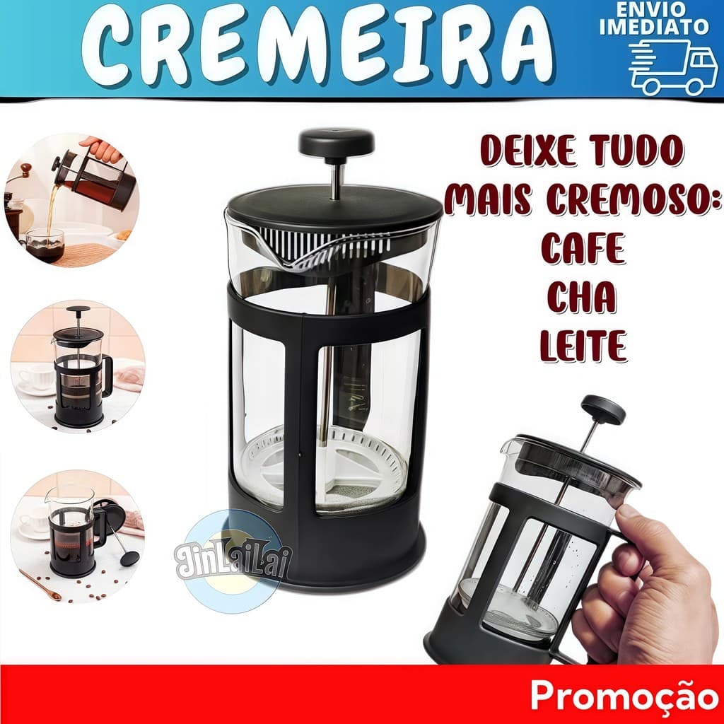 Cafeteira Prensa Francesa em Vidro Café Cremeira Leite Chá 350 ml