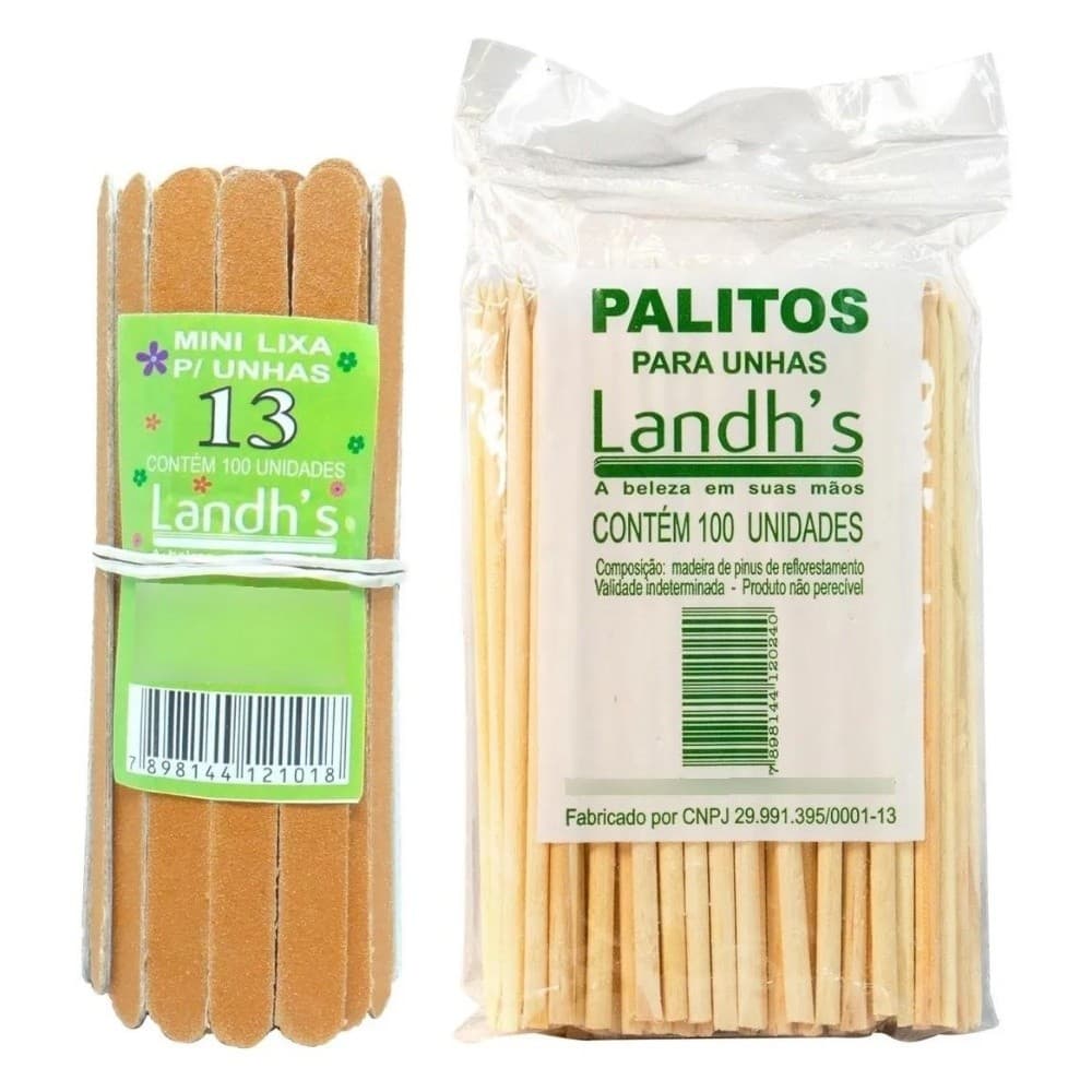 Kit com 100 Lixas De Unhas Amarelas 13cm + 100 Palitos De Unha 13cm