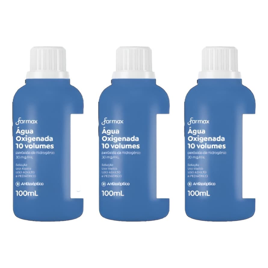 3 Água Oxigenada 10 Vol. Antisséptica Líquida 100ml Farmax