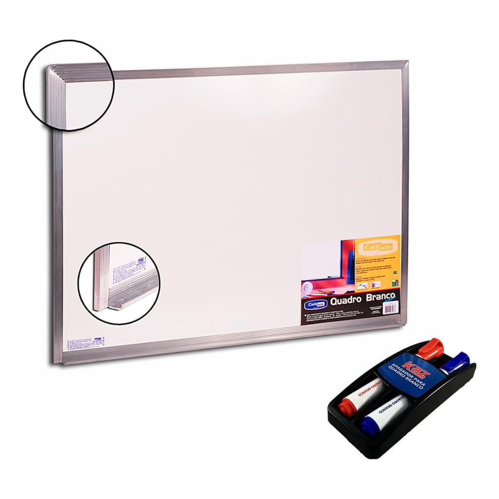 Lousa Quadro Branco 30x40 Mold. Aluminio +2 Caneta Apagador Cor:Branco