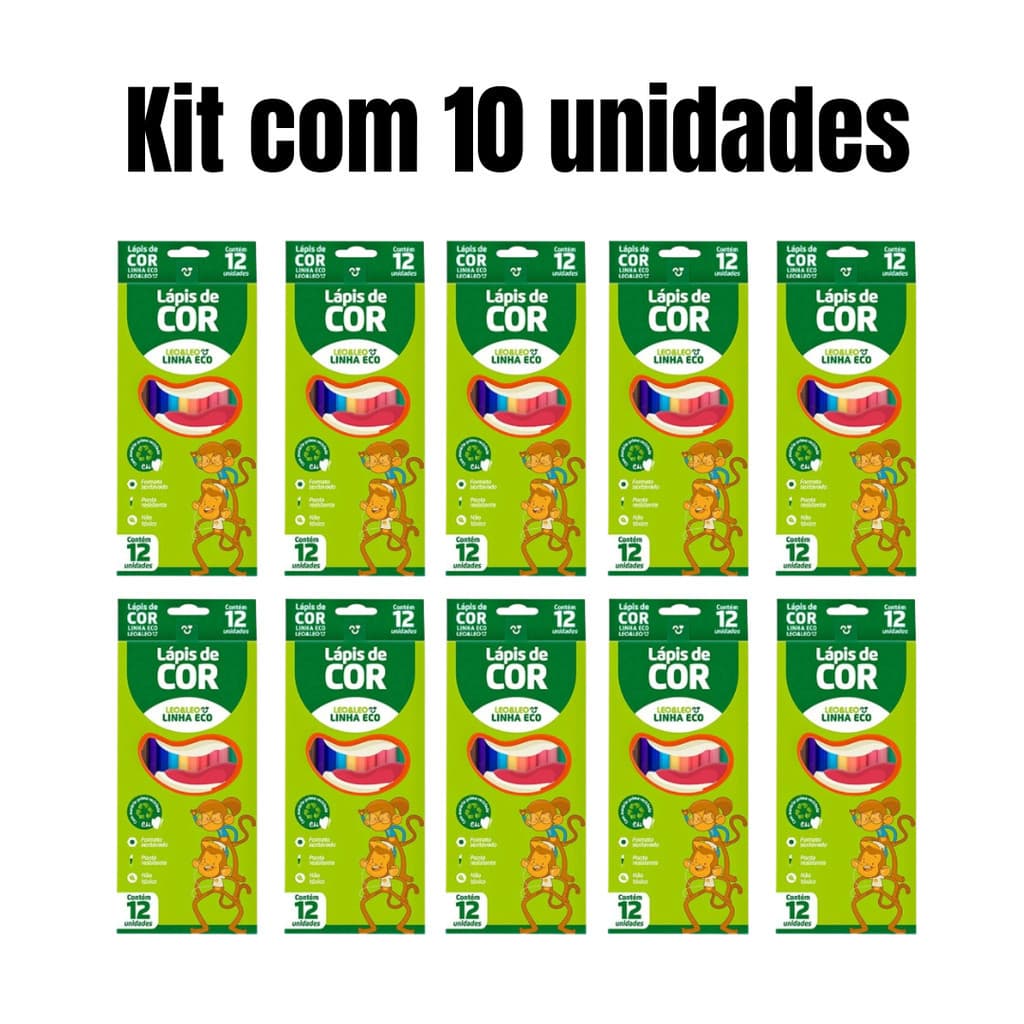 Kit 10 Caixas Lapis De Cor 12 Cores Pacote Atacado Escolar