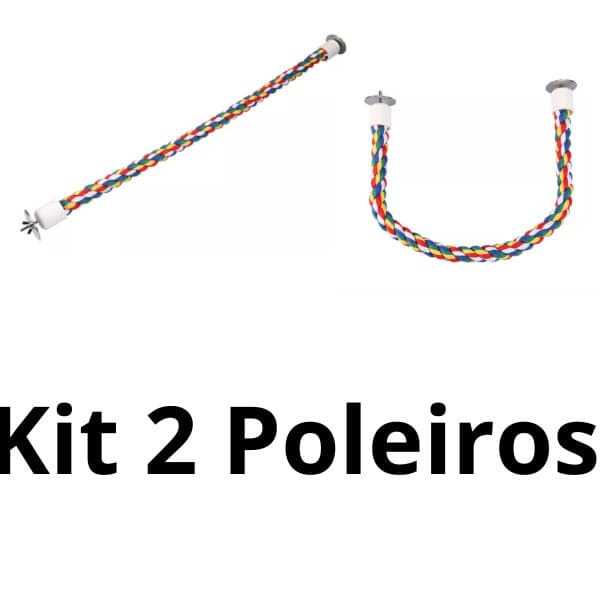 Kit 2 Poleiros Pássaros Aves Gaiola Corda De Algodão Colorido Com Aste Prendedora 40Cm Bolsa Mochila