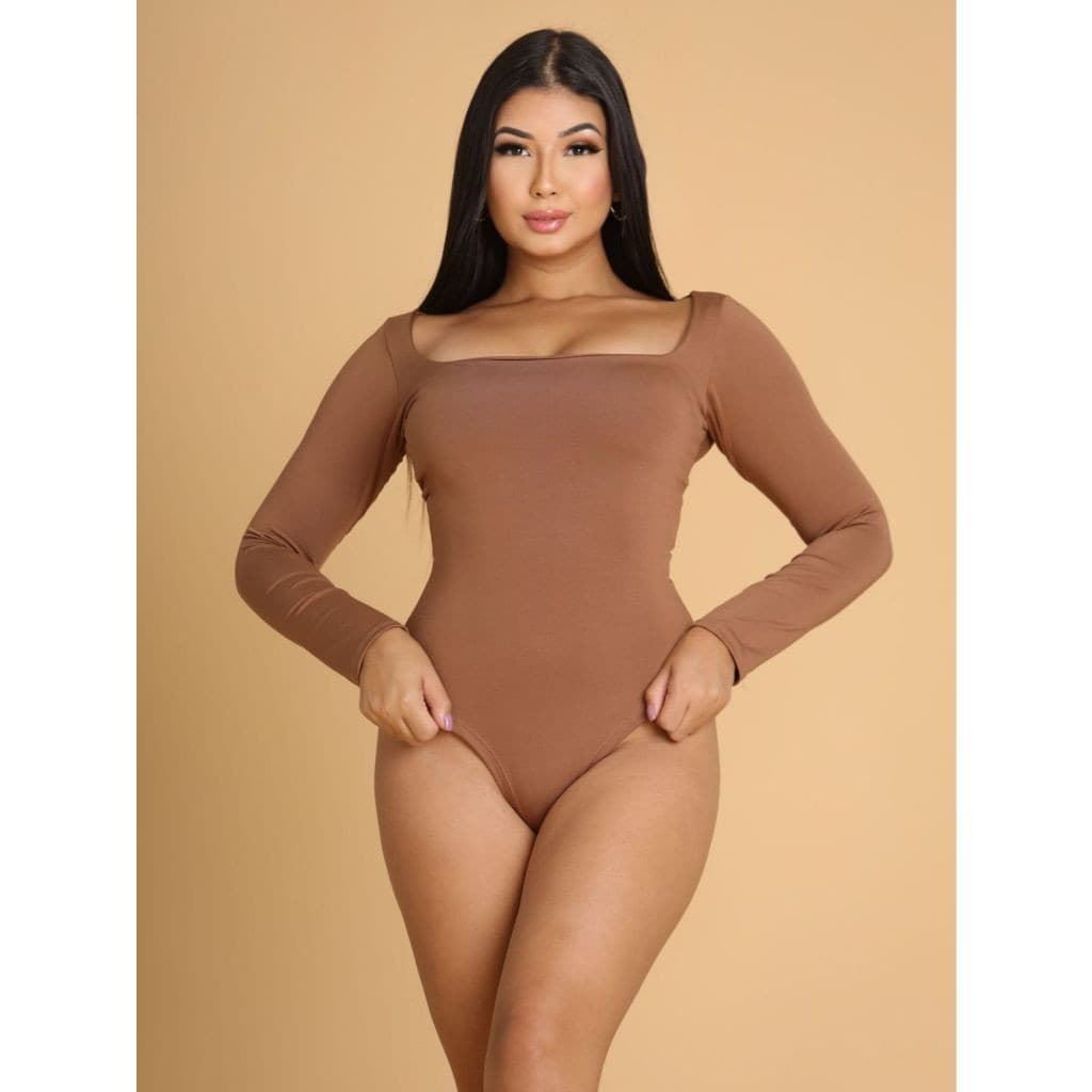 Body Feminino Bori Bory Manga Longa Decote Quadrado Básico Casual Outono Inverno