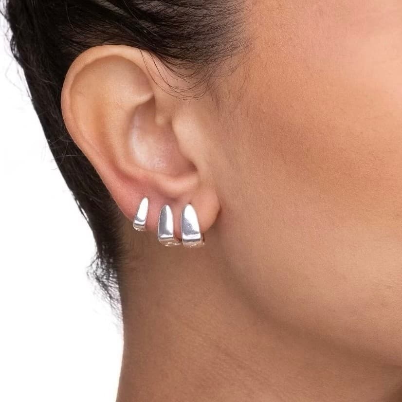 Trio Brinco Argola Click Prata 925 Craquelada