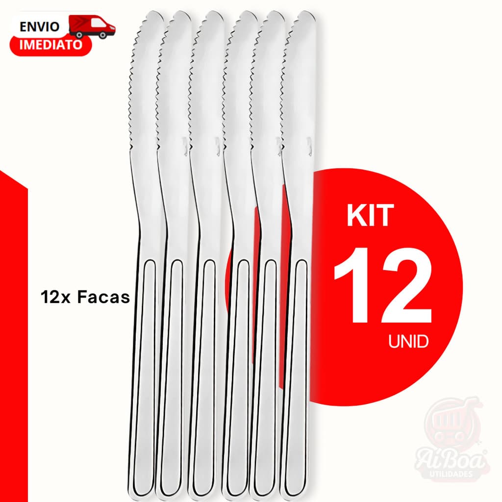 Kit 12 ou 6 peças Faca de Mesa em Aço Inox - Maior Durabilidade