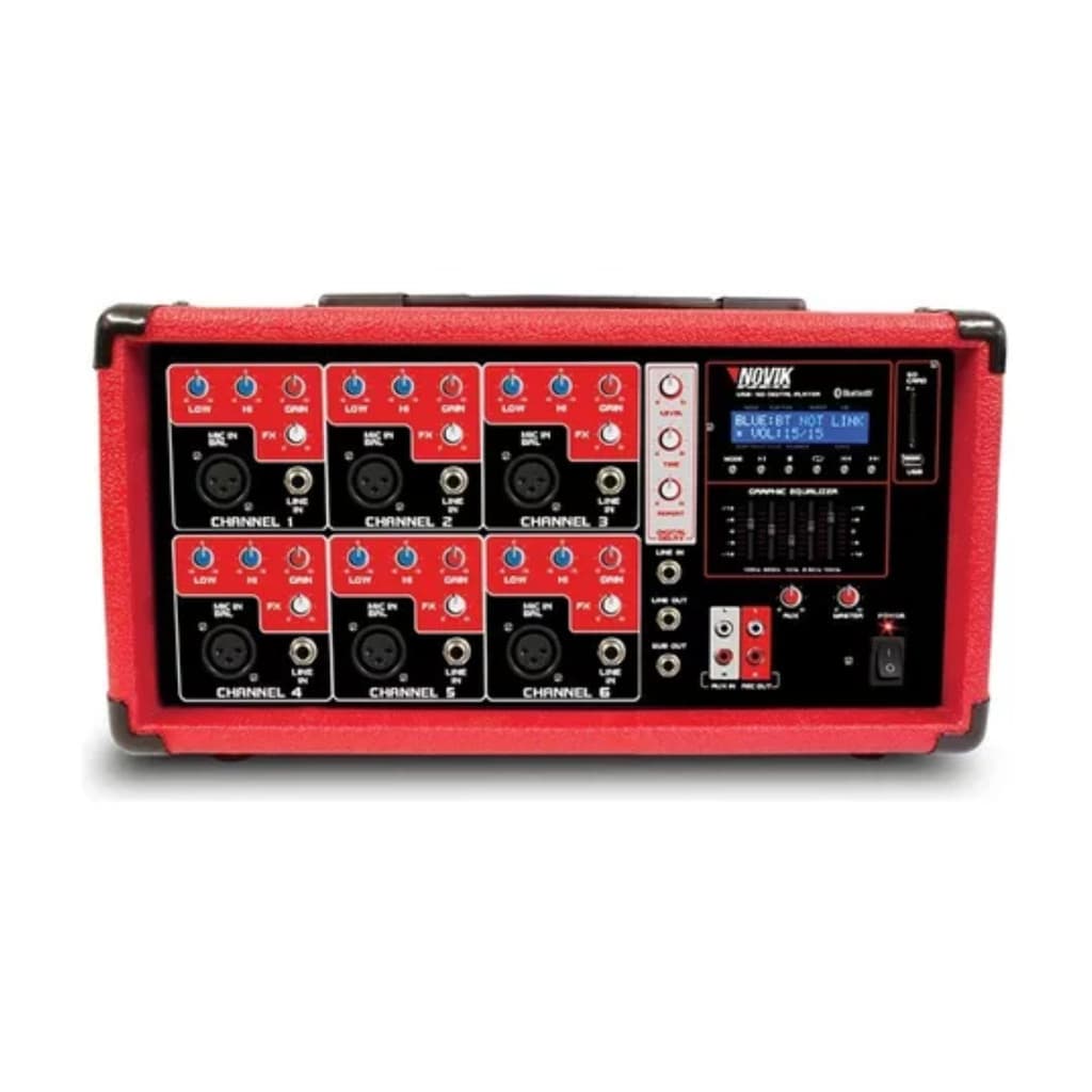 Mixer Amplificado Mesa de Som Novik NVK-6400BT 6 Canais USB Bluetooth