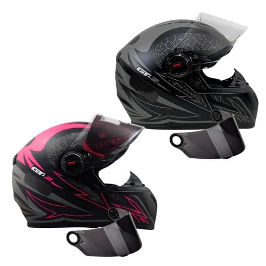 Kit 2 Capacetes Moto Casal Masculino Feminino Fw3 Gt2 Rosa E Preto Mais Duas Viseiras