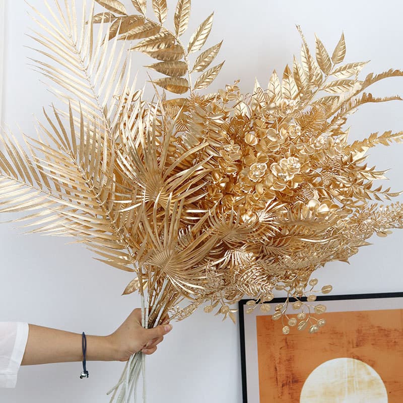 Folhas Douradas Artificial Retro Folha Em Forma  Casamento Jardim Casa Plantas De Parede Decoração Arranjo Floral Orname