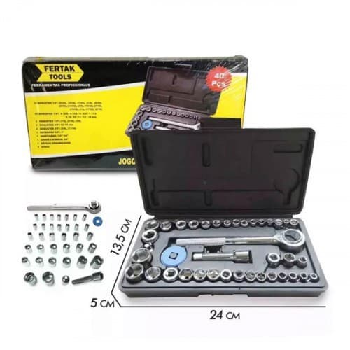 Kit Chave Soquete Catraca Jogo 40 Peças Reversível Maleta Soquetes Resistente