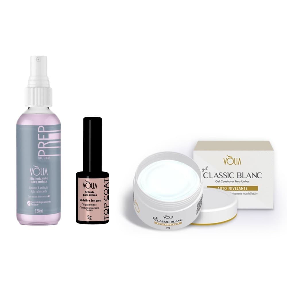 KIT VOLIA GEL CLASSIC BLANC + TOP COAT + PREP SPRAY