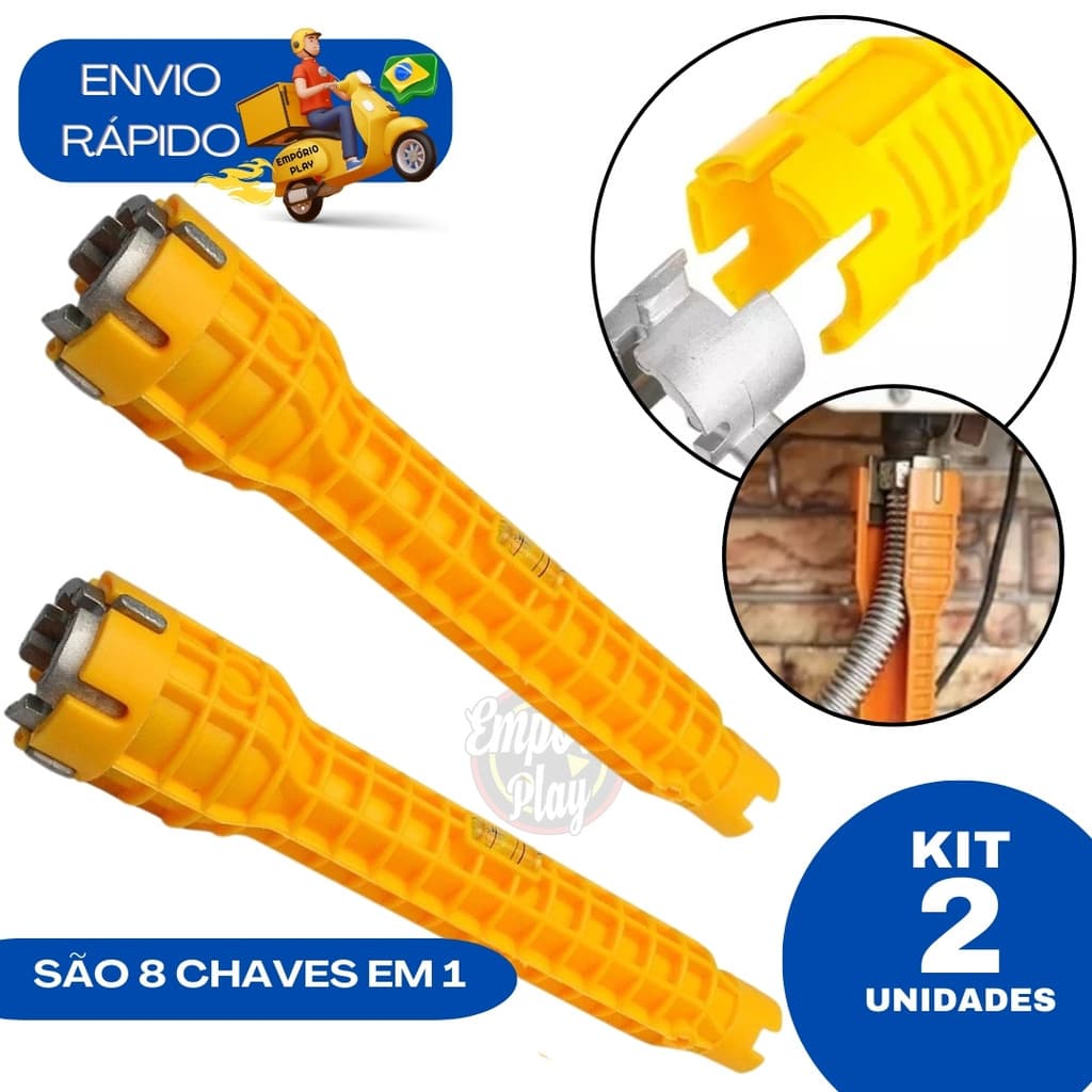 Kit 2 Chave Inglesa Grifo Hidráulico 8x1 Multiuso Pia Torneira Encanamento Ferramenta Reparos