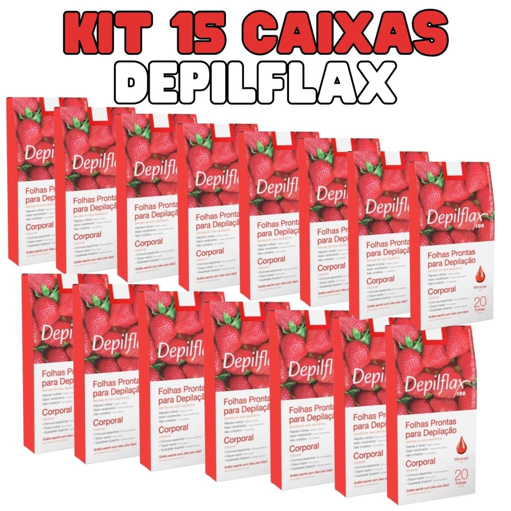 Folhas Corporal de Morango Hidratante Depilação Depilflax Kit 15UN 300 Folhas