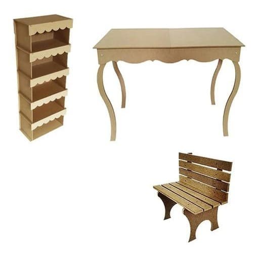 Kit Mdf Festa Mesa 100X60X80 Cm + Armário Banco