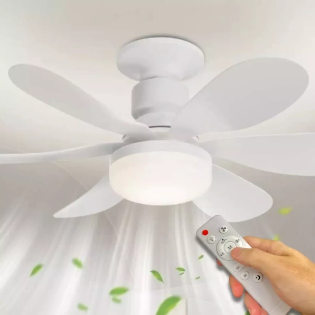 Sover Ventilador de Teto LED  com Controle Remoto Silencioso Luminária Ajustável| 3 Velocidades 80W 52CM
