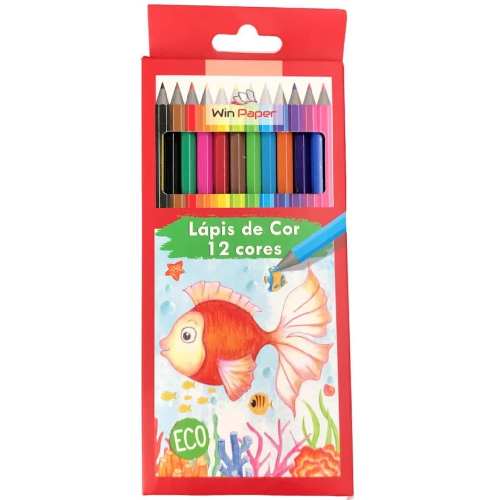 LAPIS DE COR ESCOLAR INFANTIL SEXTAVADO ECOLOGICO 12 CORES VIVAS - WINCY