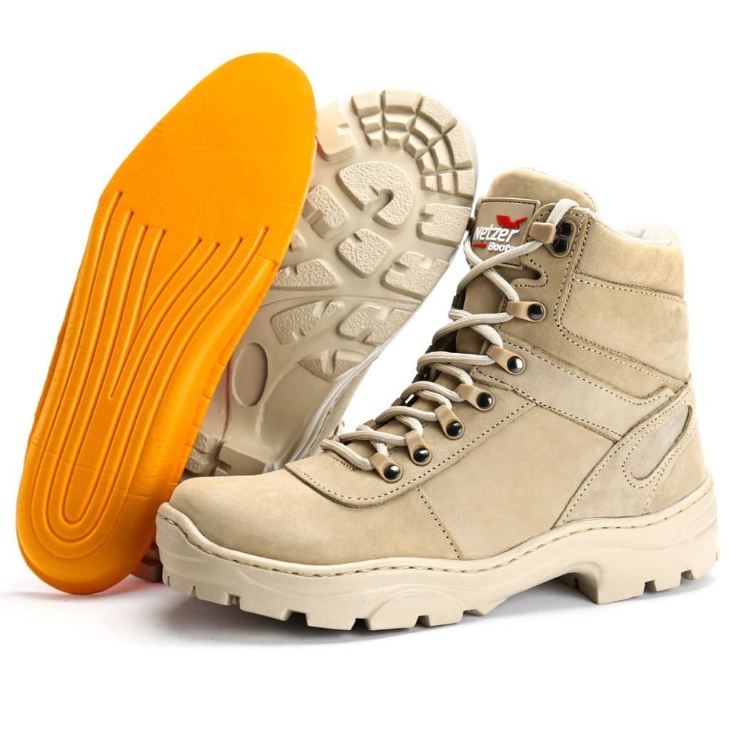 Bota Militar Masculina Areia Coturno Couro Legitimo Impermeável Resistente Confortável Macio