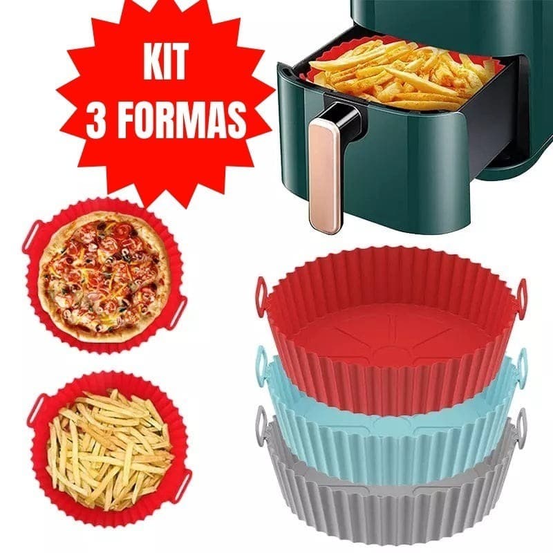 kit 3 Formas Redonda de Assadeira Para Fritadeira Air Fryer Em Silicone Flexível Lavável