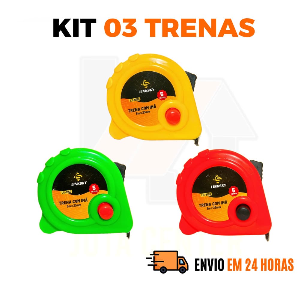 Kit Trena Métrica 5 Metros Profissional Com Trava Fita de Aço
