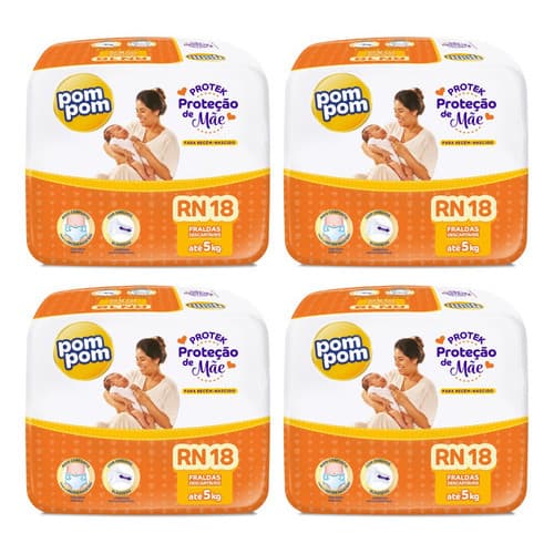Kit 4 Fraldas Pom Pom Jumbinho RN Recém-Nascido - 720 Unid