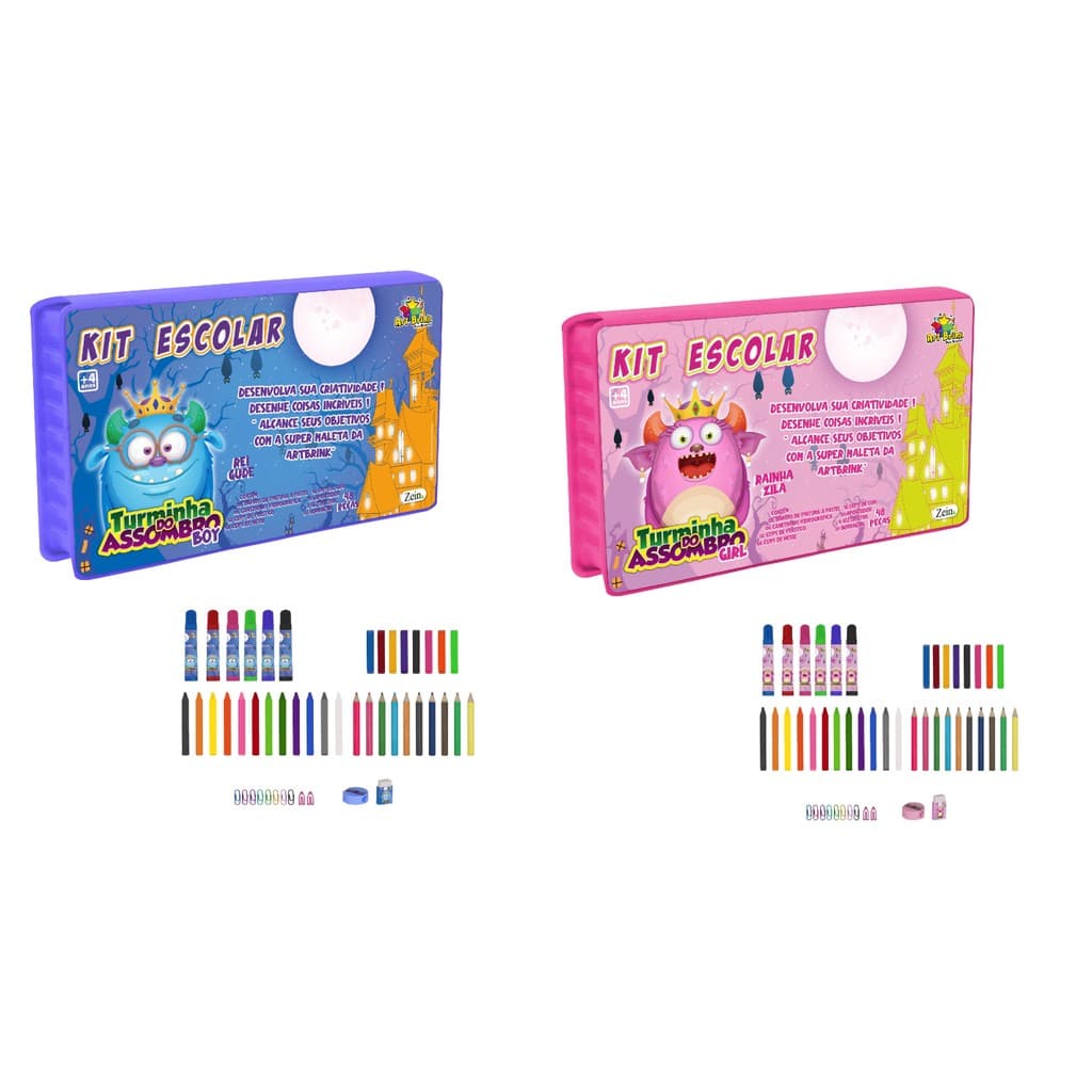 Kit Maleta Escolar 48 Peças Canetinha Lapis Cor Giz Infantil