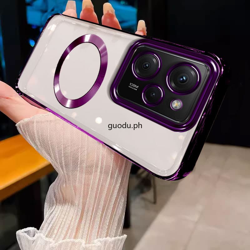 Invólucro xiaomi POCO X5 PRO 5G Capa De Telefone Borda Dourada Macia Amortecedor Transparente Com Anel De Sucção Magnéti