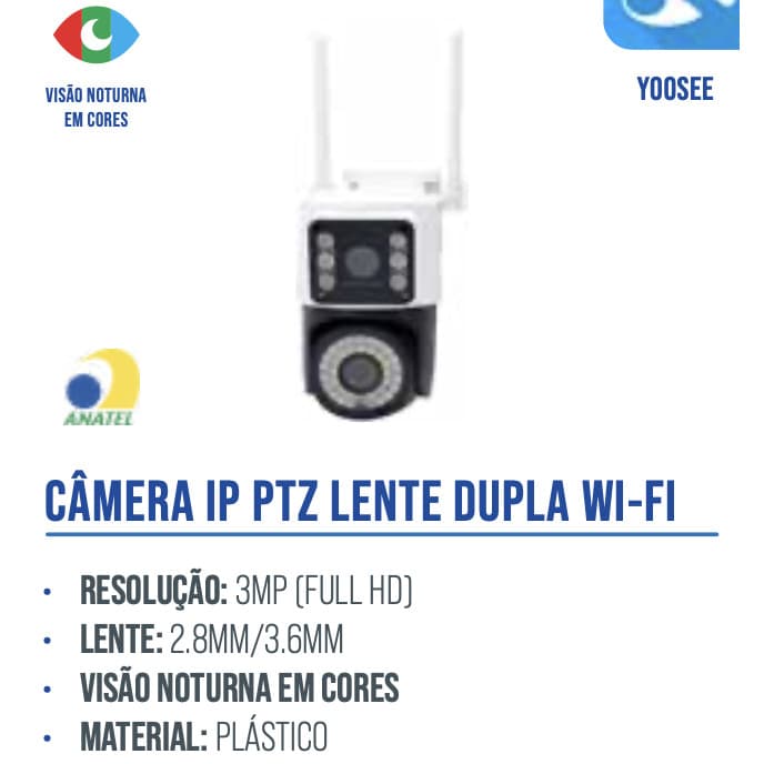 CÂMERA DUAL LENTE 4MP 14 LEDS WI-FI EXTERNA COLORIDA A NOITE APP YOOSEE SIGMA-4632B