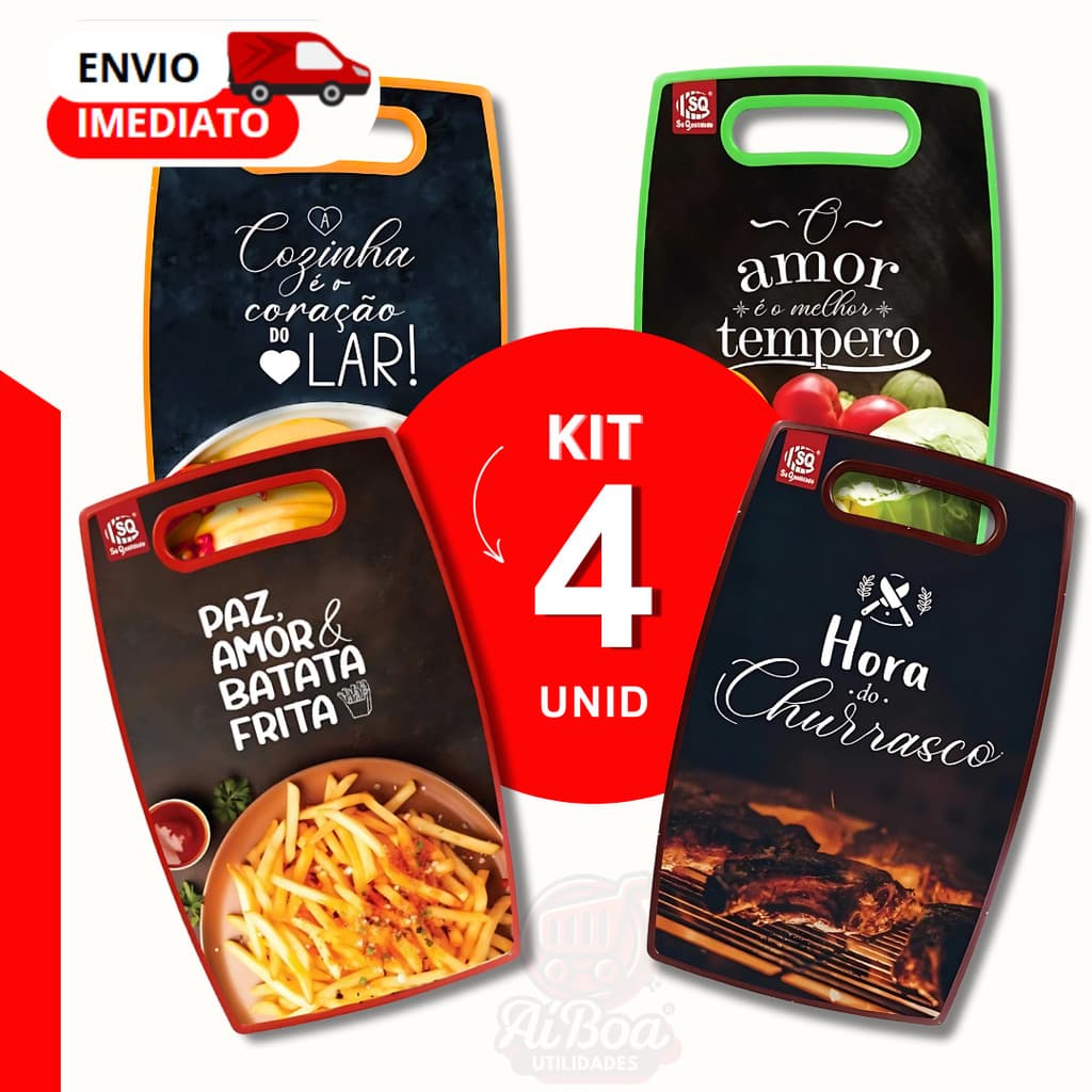 Tábua de Corte para Alimentos e Carne com Estampas Variadas Resistente Cozinha Churrasco Legumes Kit 4 ou 1 unid