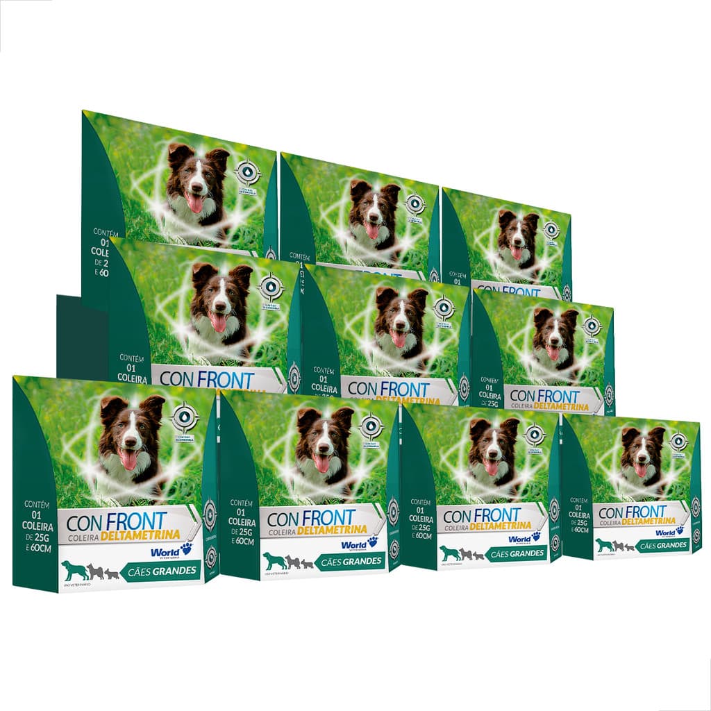 KIT 10 Unidades Coleira Antipulgas Cães Grande Confront Deltametrina Cor Incolor