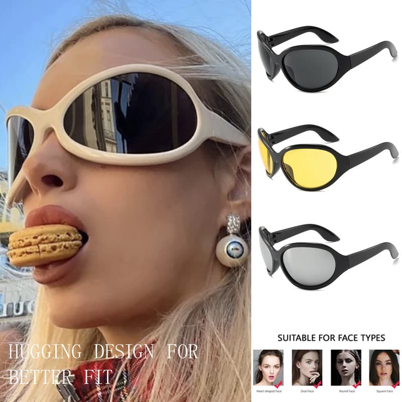Oversized Y2K Óculos De Sol Feminino Senhora Na Moda Quadro Vintage Envoltório Em Torno De Futurista Punk Prata Tons