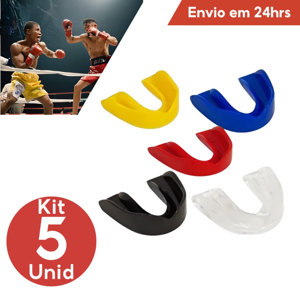 Kit 5 Protetores Bucais Simples Moldáveis Esportes MMA Muay Thai Anti Bruxismo