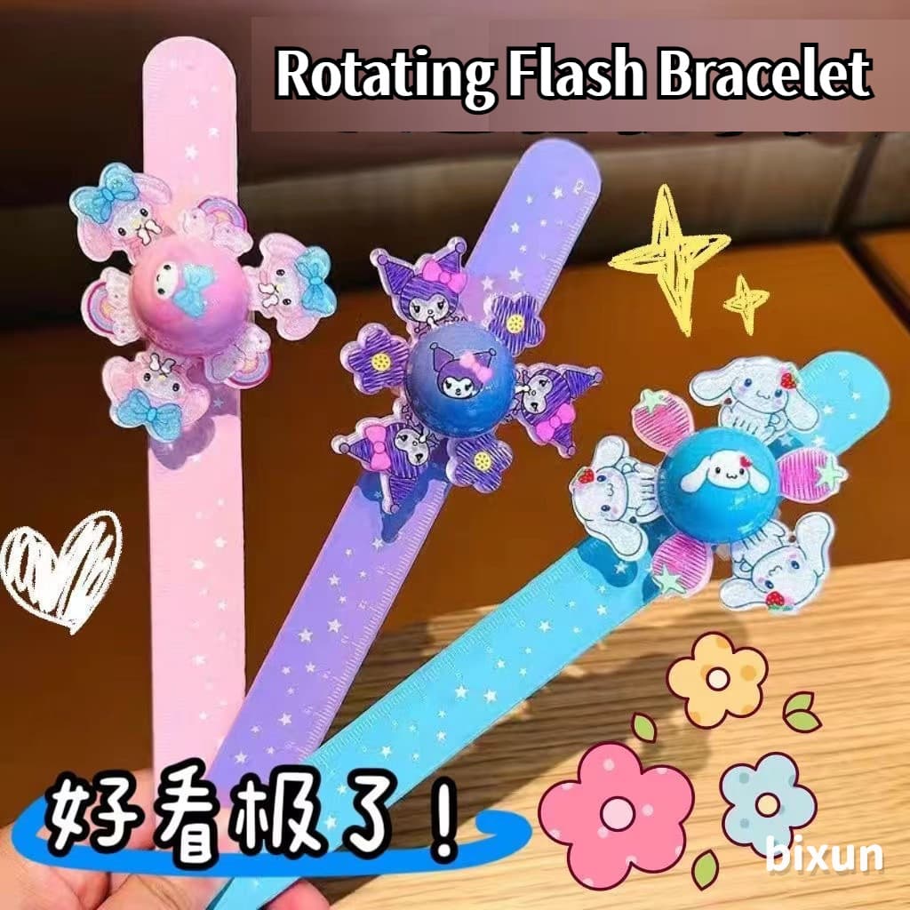 Sanrio Cartoon Girando Flash Pulseira Anel Pop Luminoso Com Luz Giroscópio Para Crianças Brinquedos