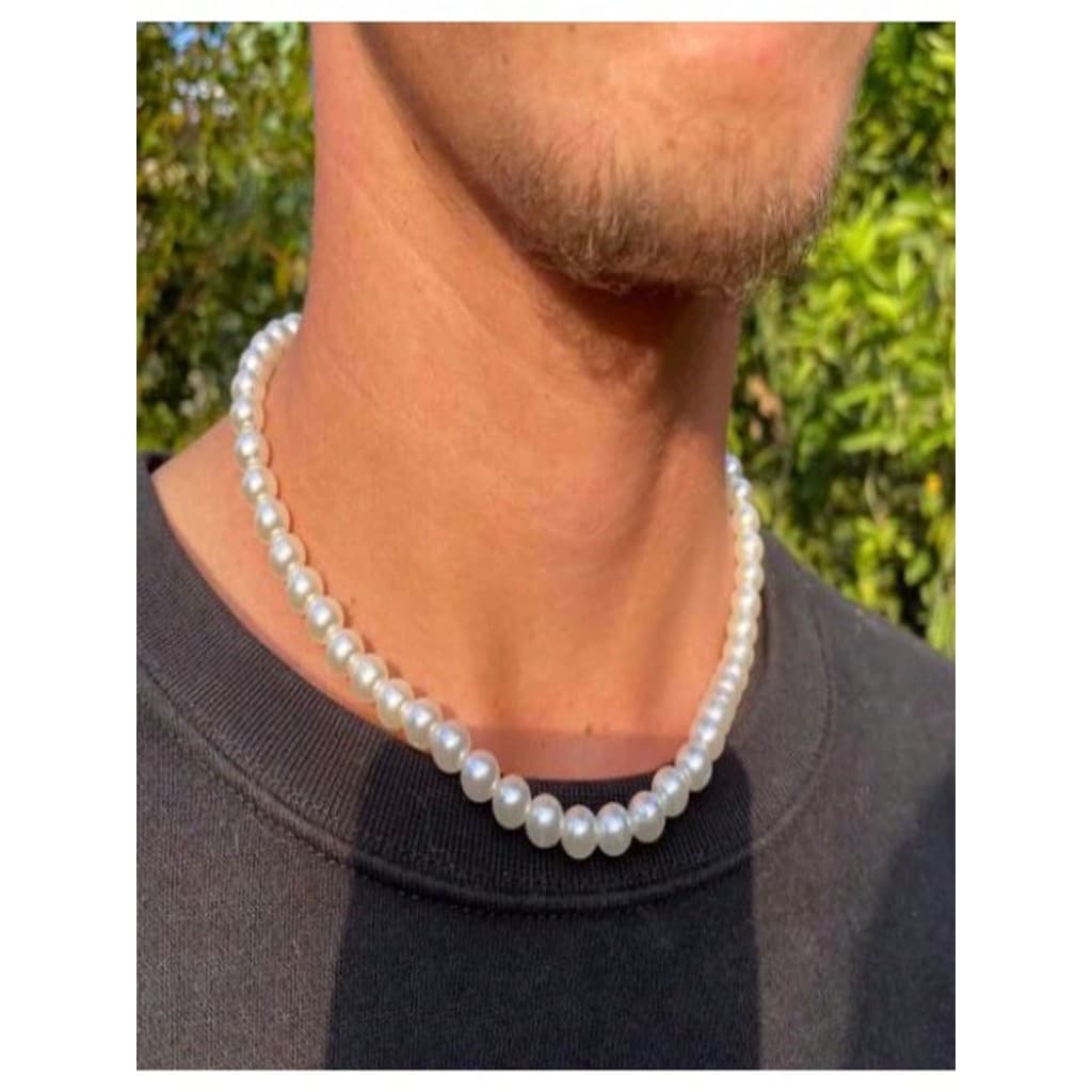Colar Choker Masculino de Pérolas 8mm Ajustável