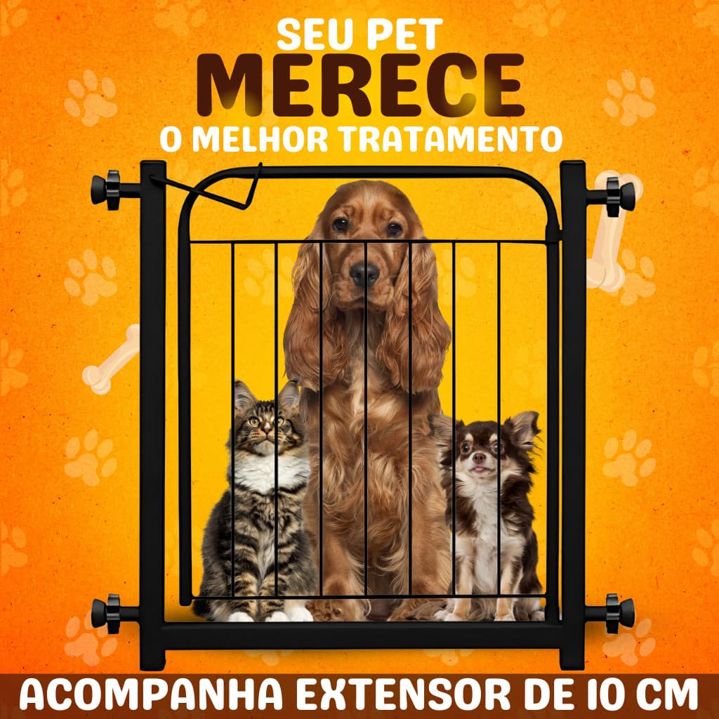 Portão Grade Portãozinho Pet Cachorro Crianças c/ Extensor 10 cm - 68 a 83 cm Extensor 10/15/20Cm Kit com Preço Especial