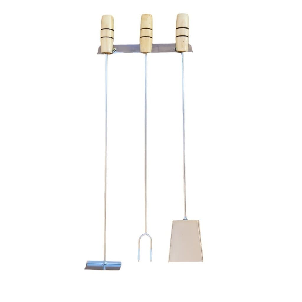 Kit Churrasco Riomar Garfo Rastelo Pá Suporte Parede 49 cm