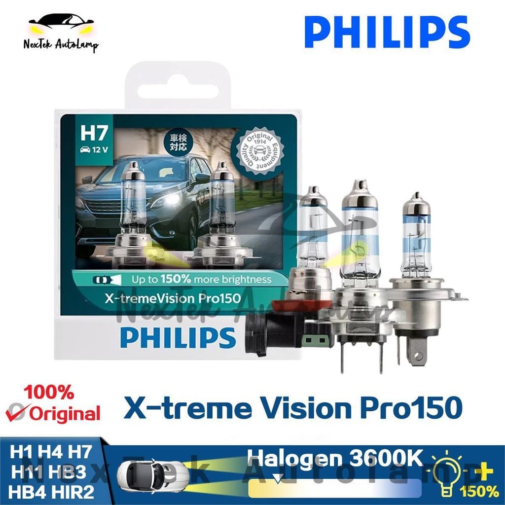 Philips X-treme Vision Pro150 H1 H4 H7 H11 HB3 HB4 HIR2 3400K Brilho +150% Lâmpada original do farol halógeno do carro