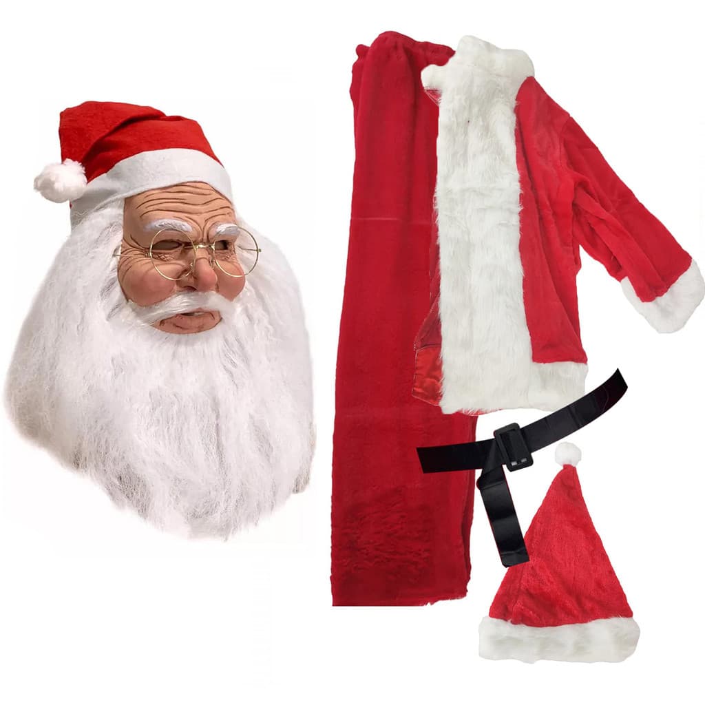 Mascara Realista Fantasia Papai Noel Completa Roupa Natalina Oculos Barba Festa Fantasia Comemoraçao
